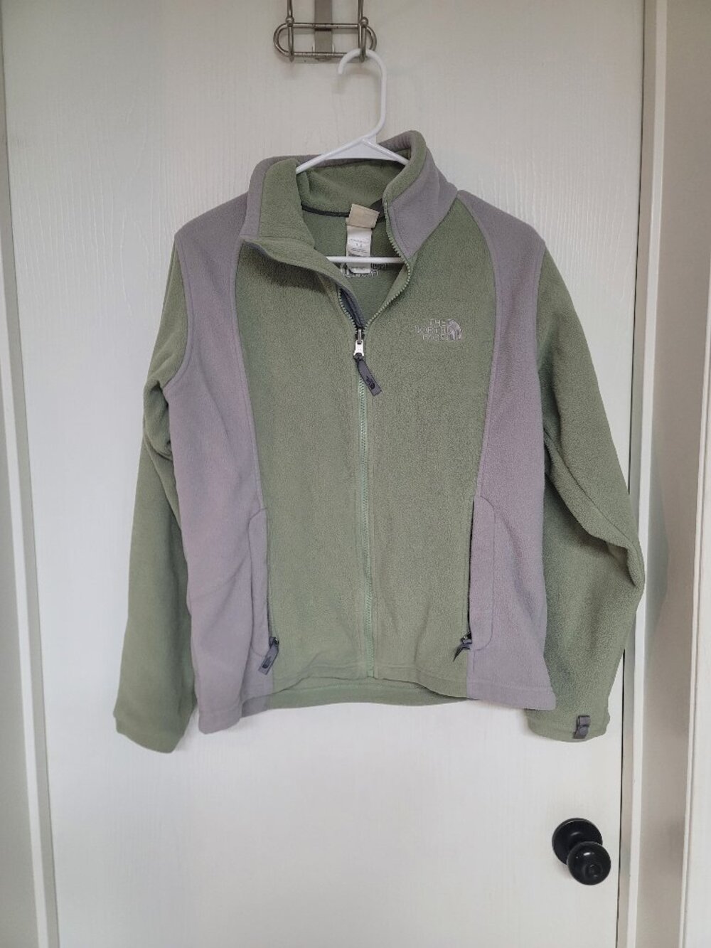 Womens green and grey full zip The North Face fleece sweatshirt - size M